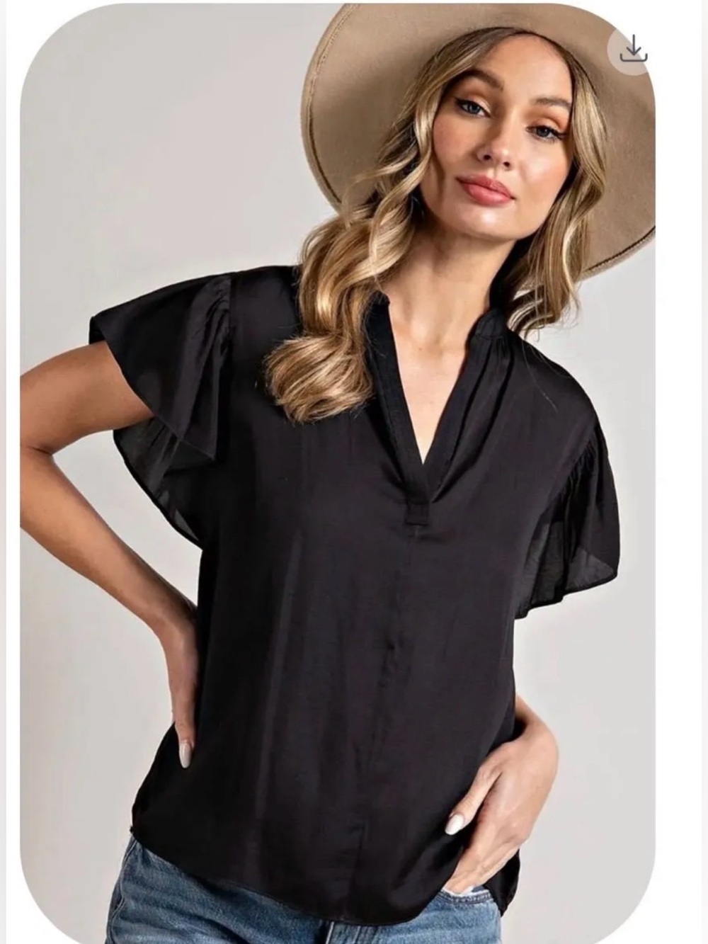 eesome Black Flutter Sleeve V-Neck Blouse